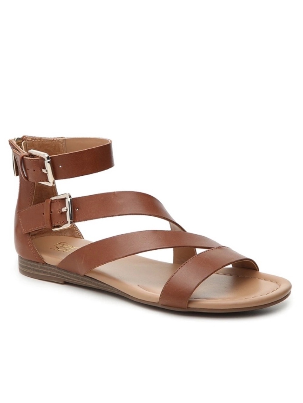 Franco Sarto Greta Tan Brown Leather Ankle-Strap Gladiator Sandals Size 8
